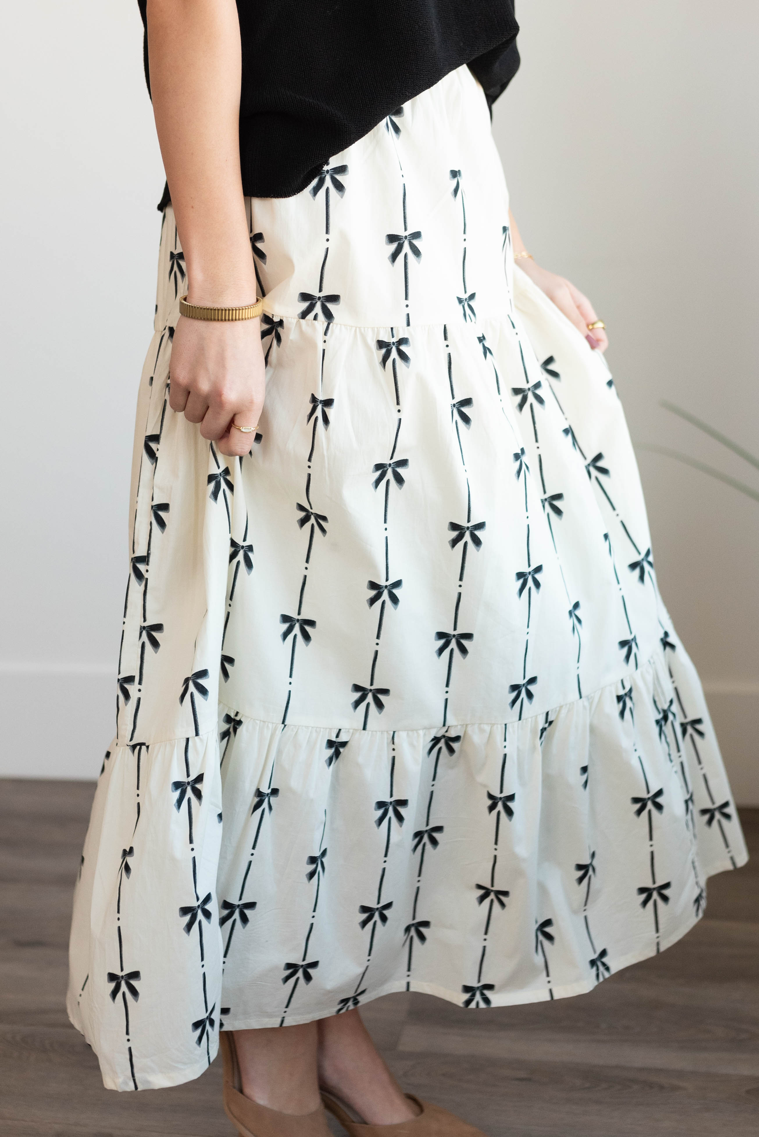 Isabel Ivory Bow Printed Skirt