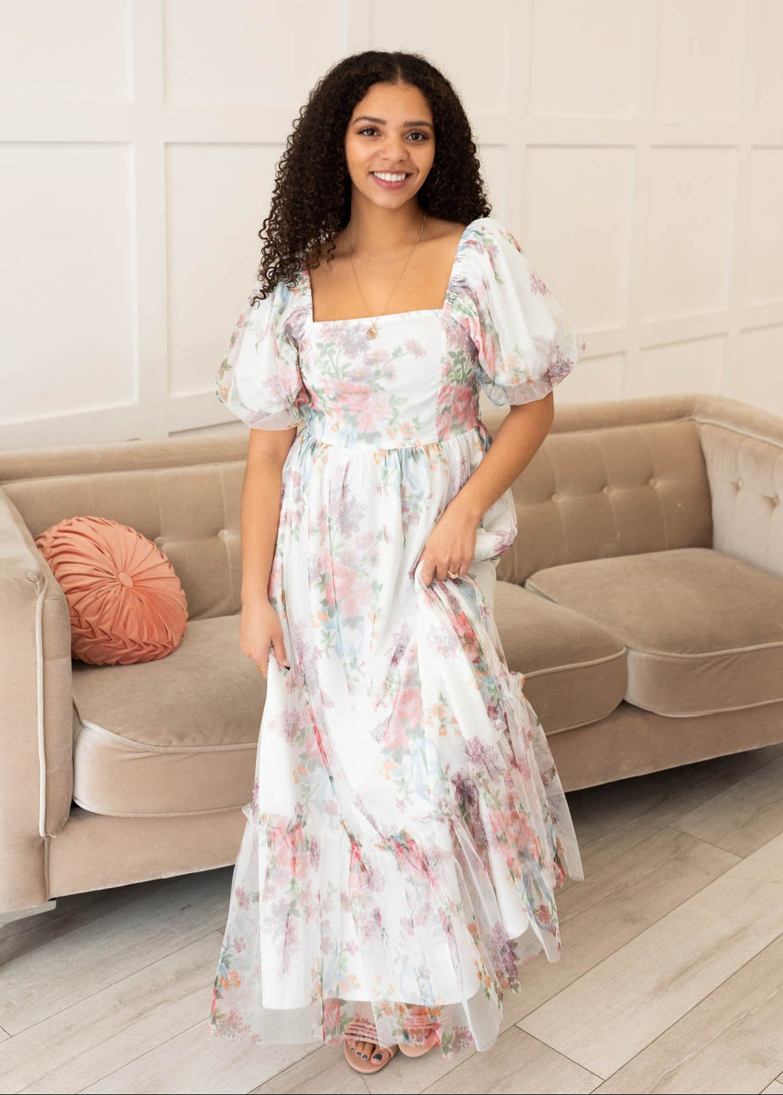 Isabella Ivory Tulle Square Neck Dress