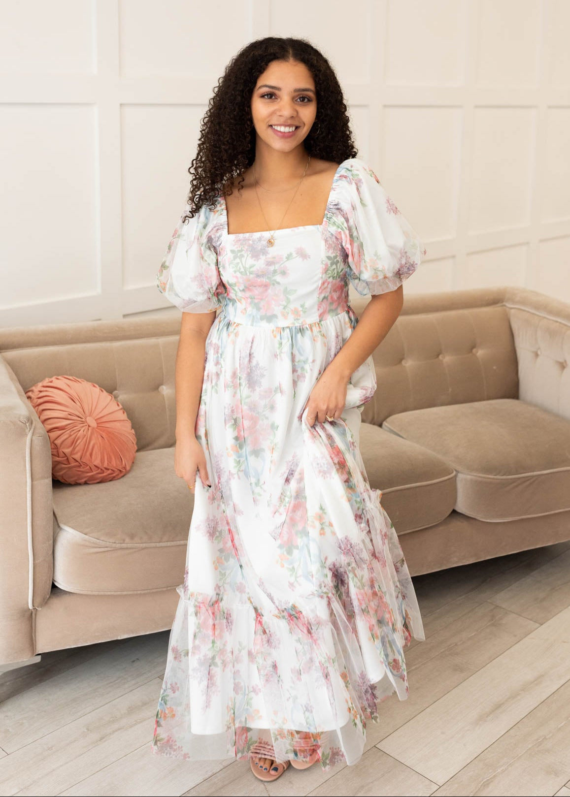 Isabella Ivory Tulle Square Neck Dress