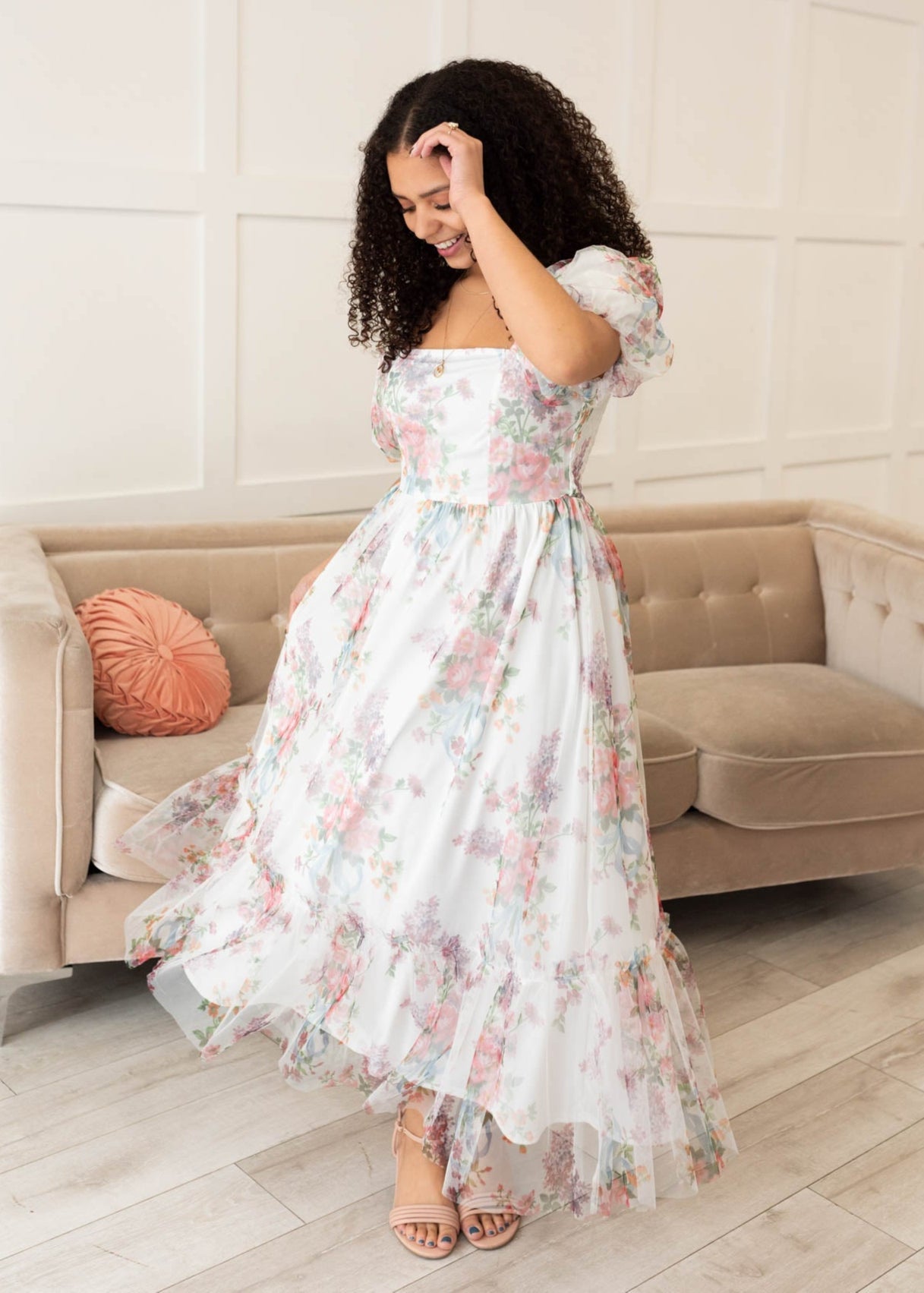 Isabella Ivory Tulle Square Neck Dress