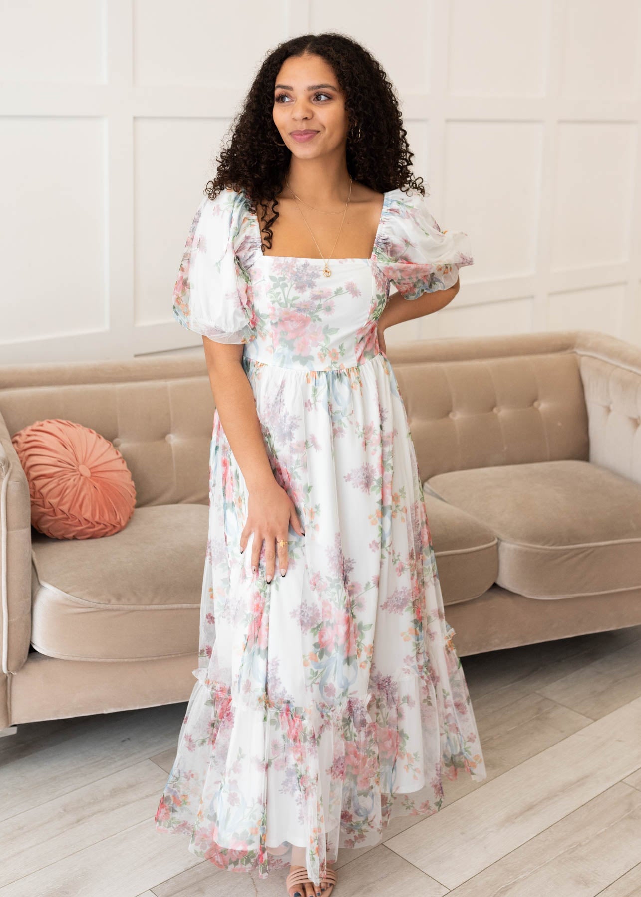 Isabella Ivory Tulle Square Neck Dress