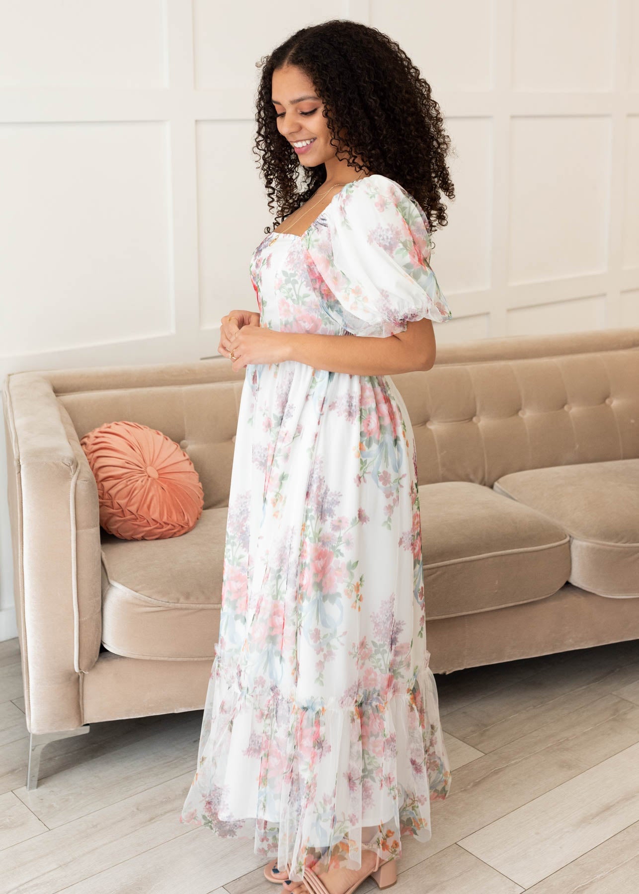 Isabella Ivory Tulle Square Neck Dress