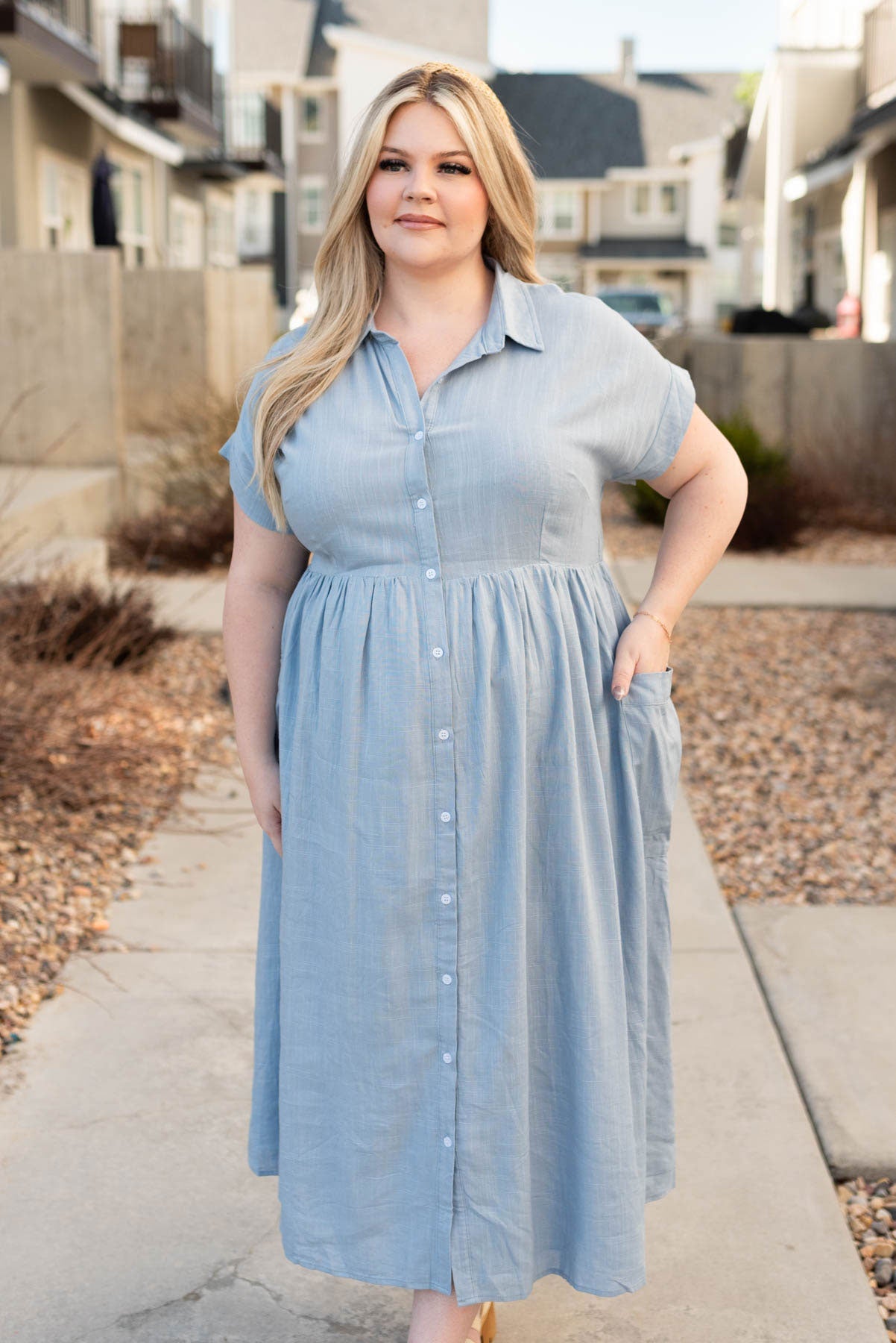 Itzel Blue Button Down Dress
