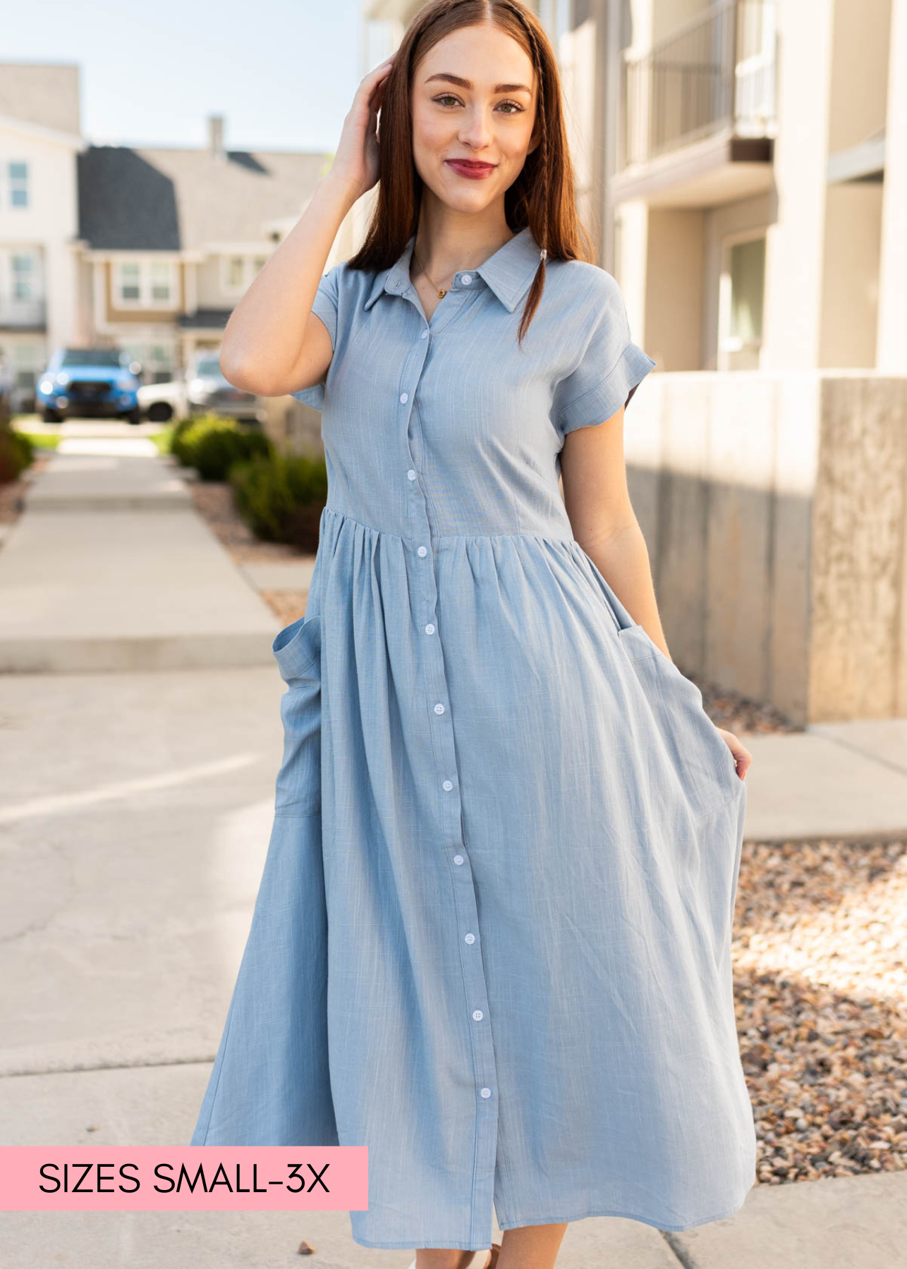 Itzel Blue Button Down Dress