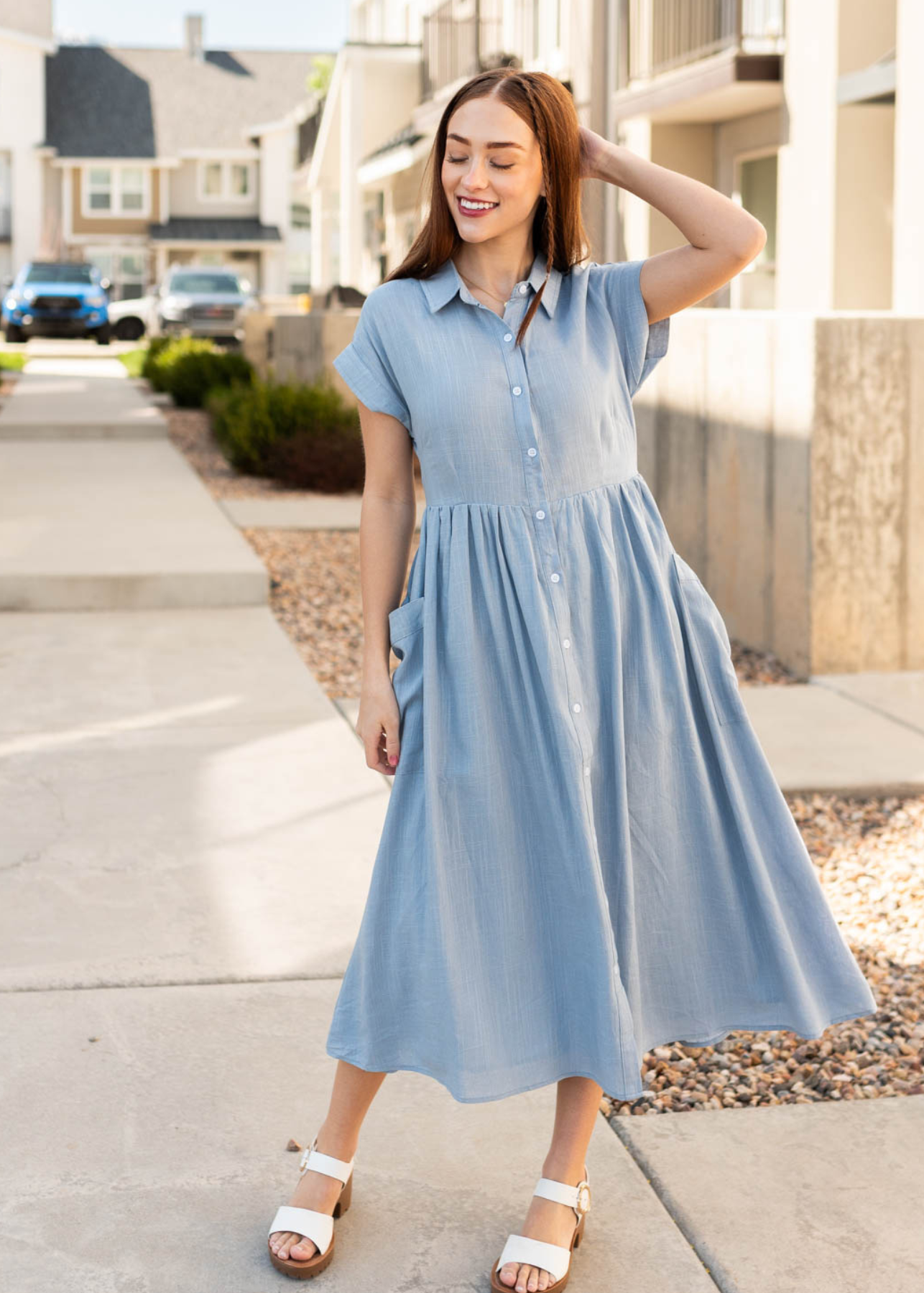 Itzel Blue Button Down Dress