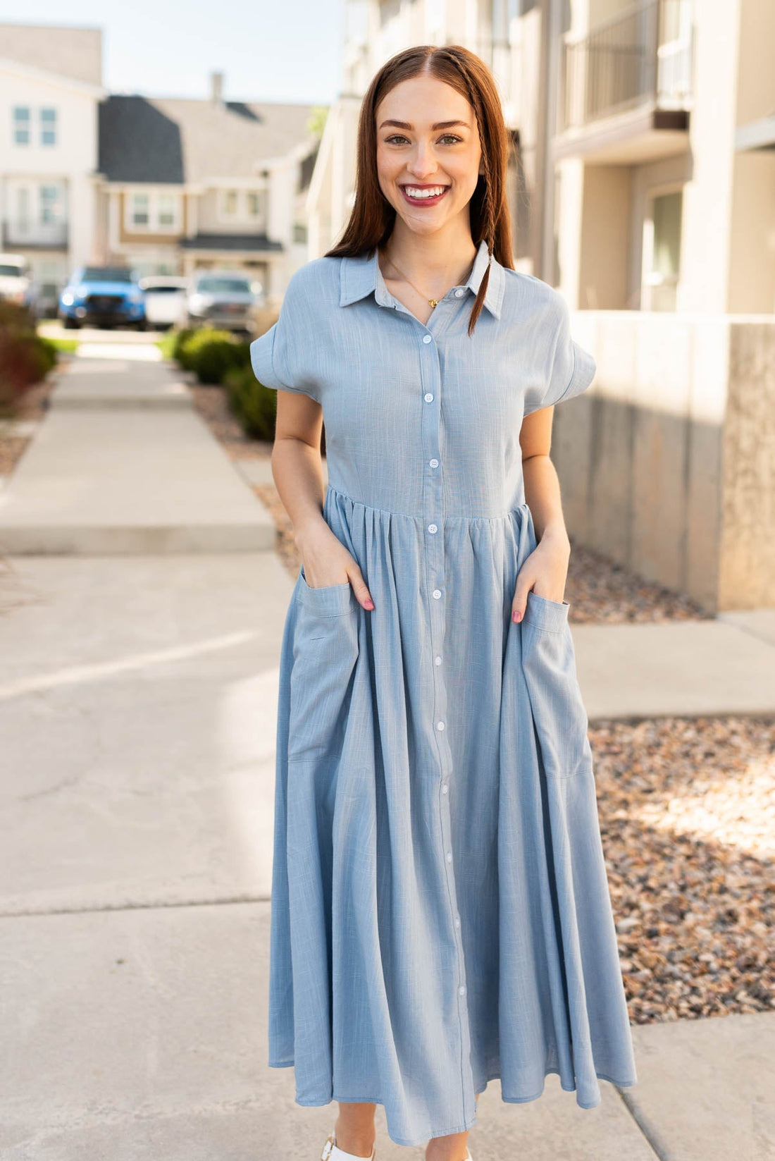 Itzel Blue Button Down Dress