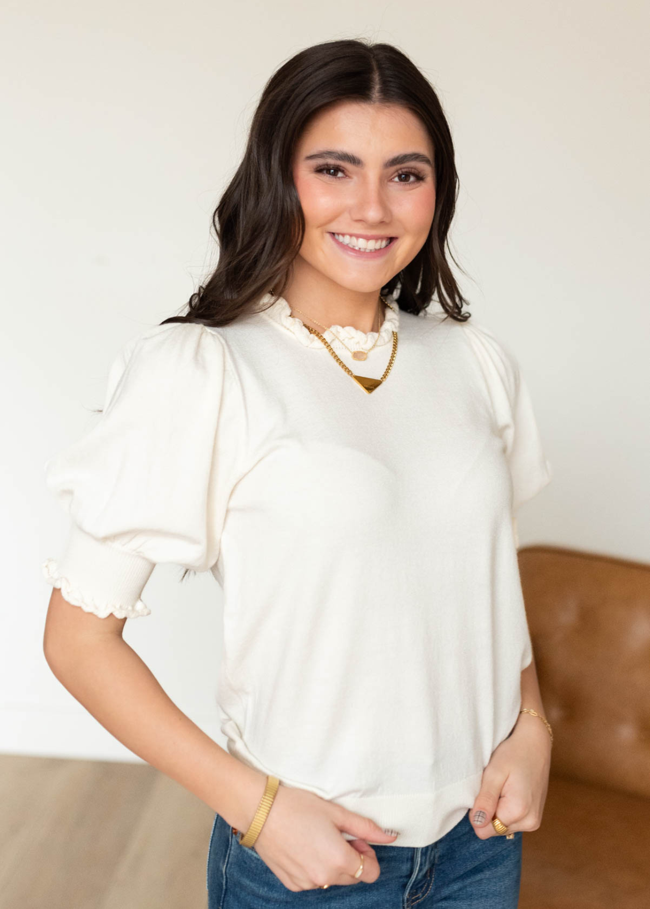 Itzel Ivory Puff Sleeve Sweater