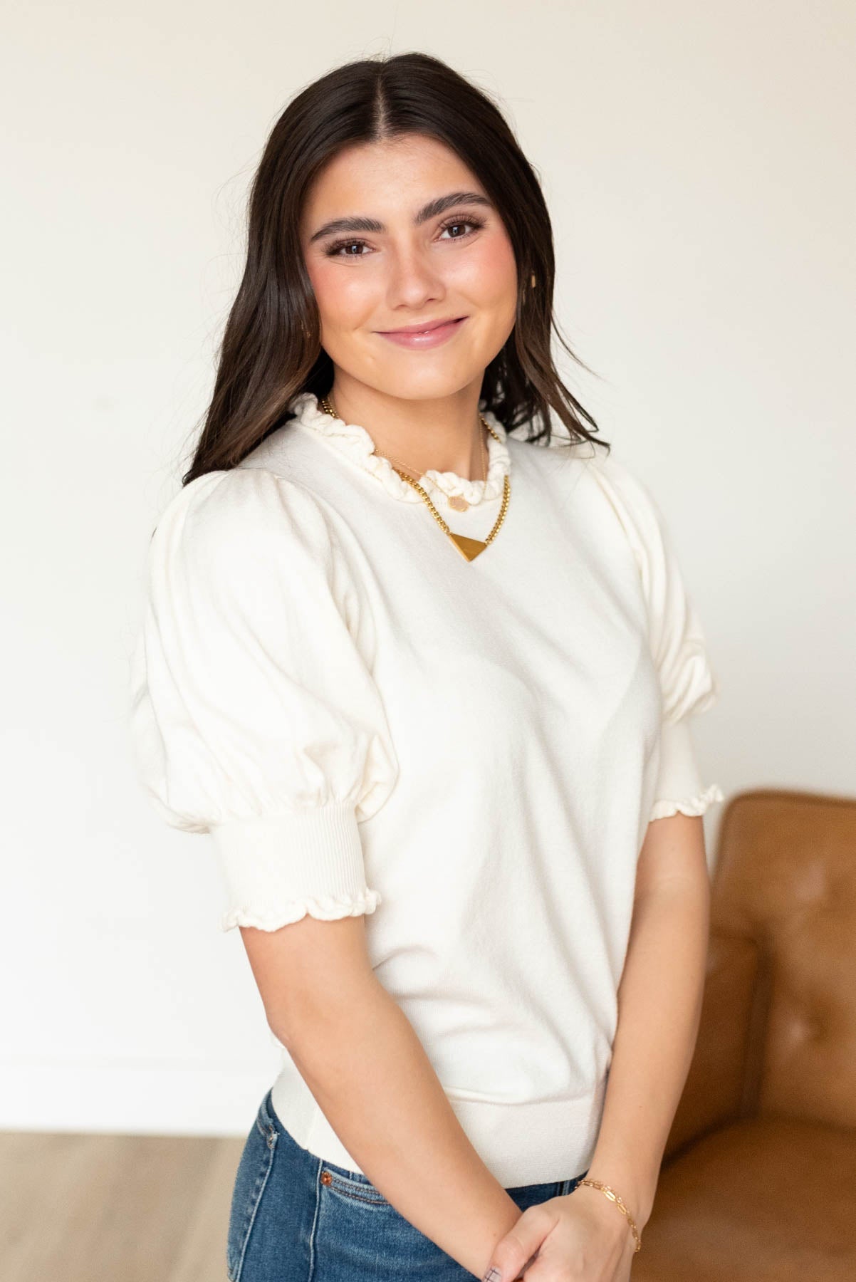 Itzel Ivory Puff Sleeve Sweater