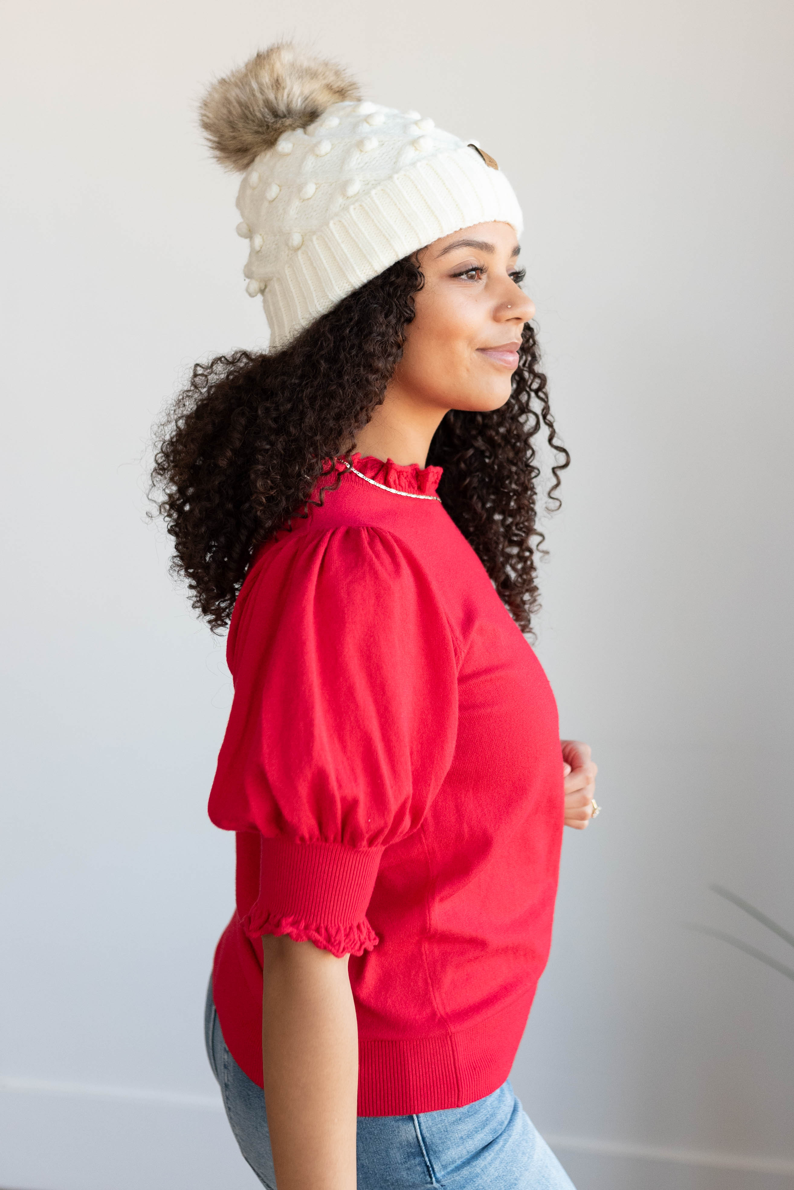 Itzel Red Puff Sleeve Sweater