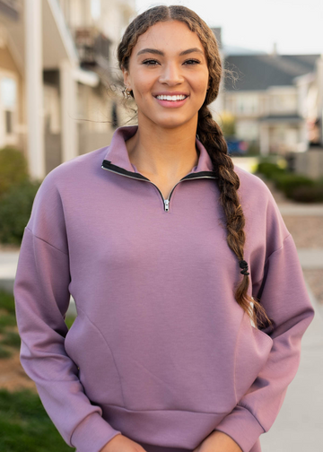 Iva Plum Fleece Quarter Zip Sweater