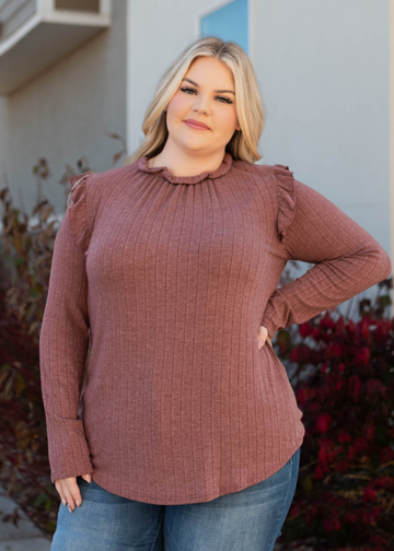 Jacelyn Burgundy Ruffle Long Sleeve Top