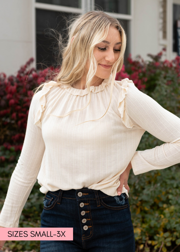 Jacelyn Cream Ruffle Long Sleeve Top