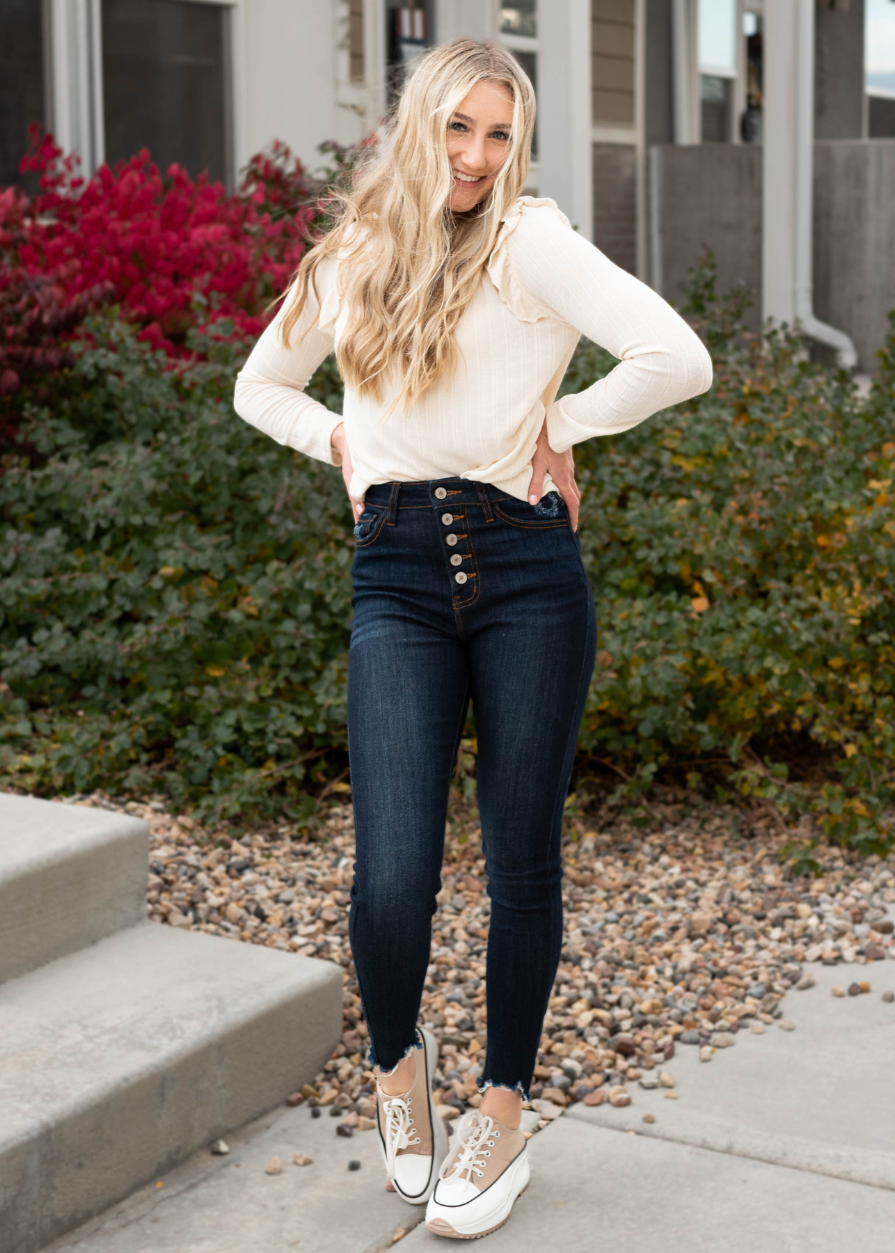 Jacelyn Cream Ruffle Long Sleeve Top
