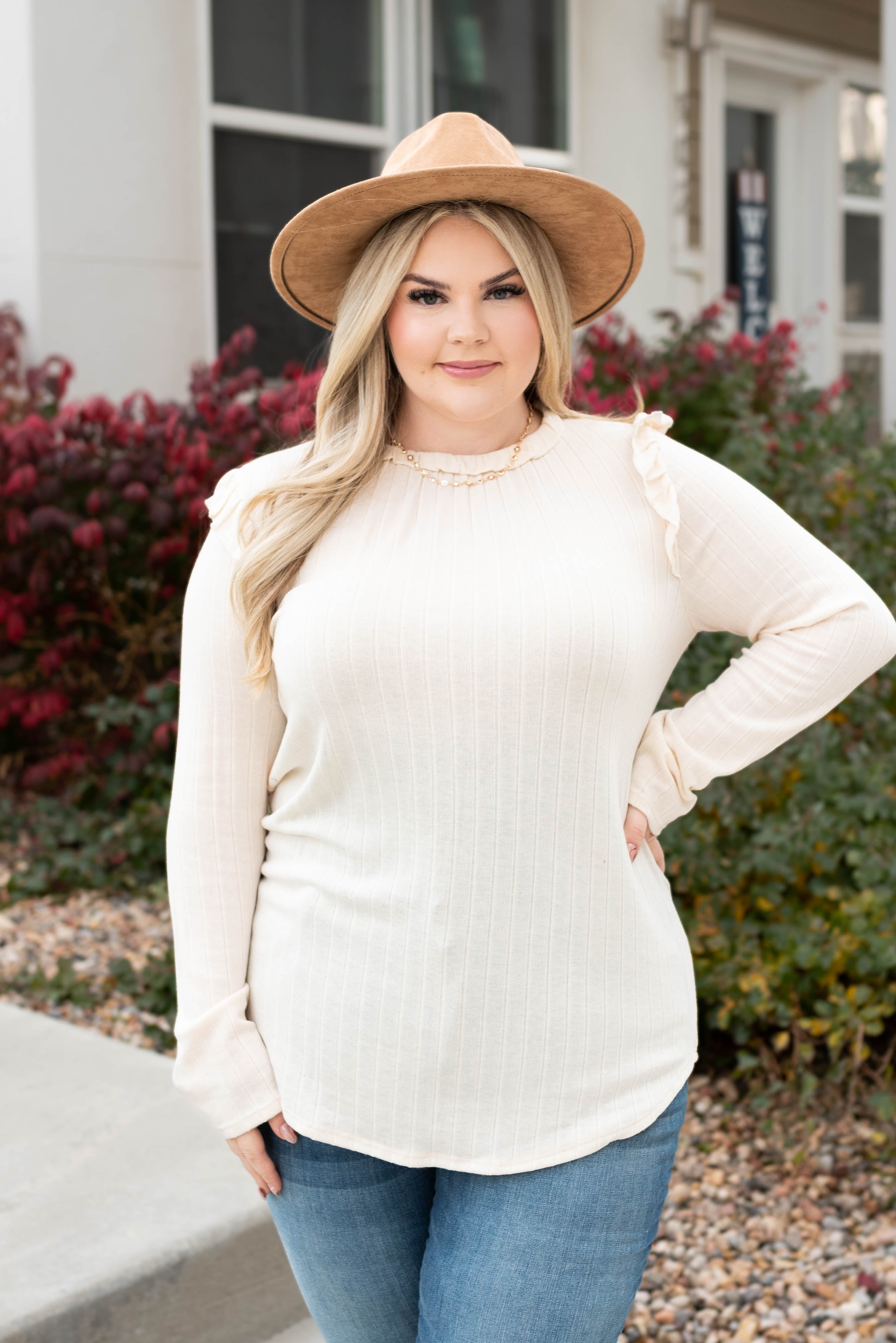 Jacelyn Cream Ruffle Long Sleeve Top
