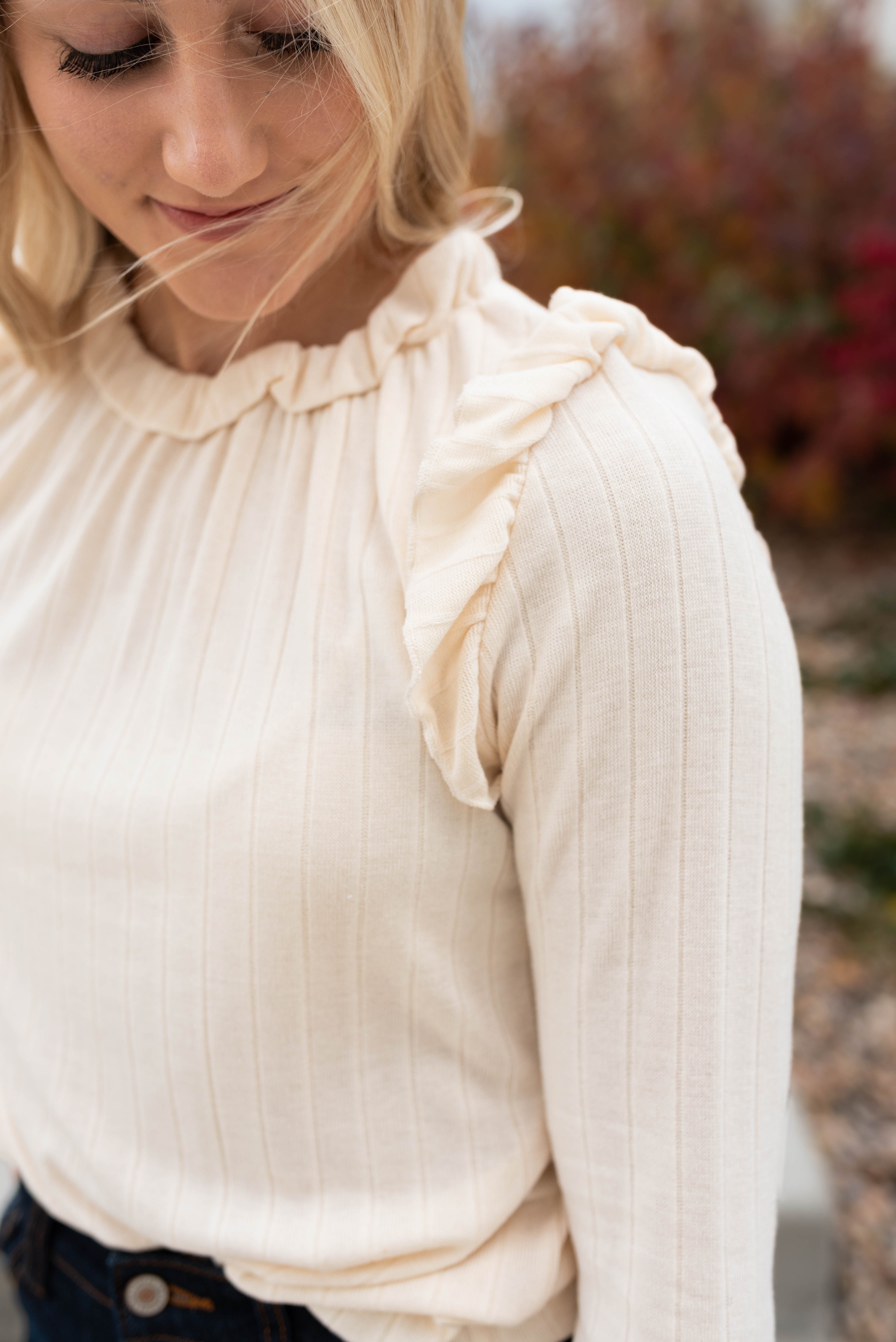 Jacelyn Cream Ruffle Long Sleeve Top