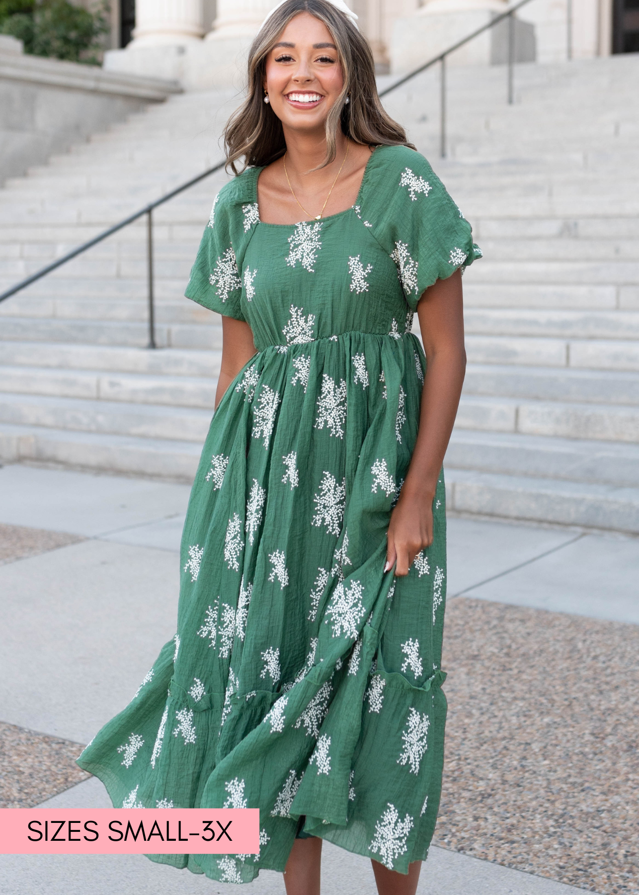 Jacie Emerald Green Embroidered Dress