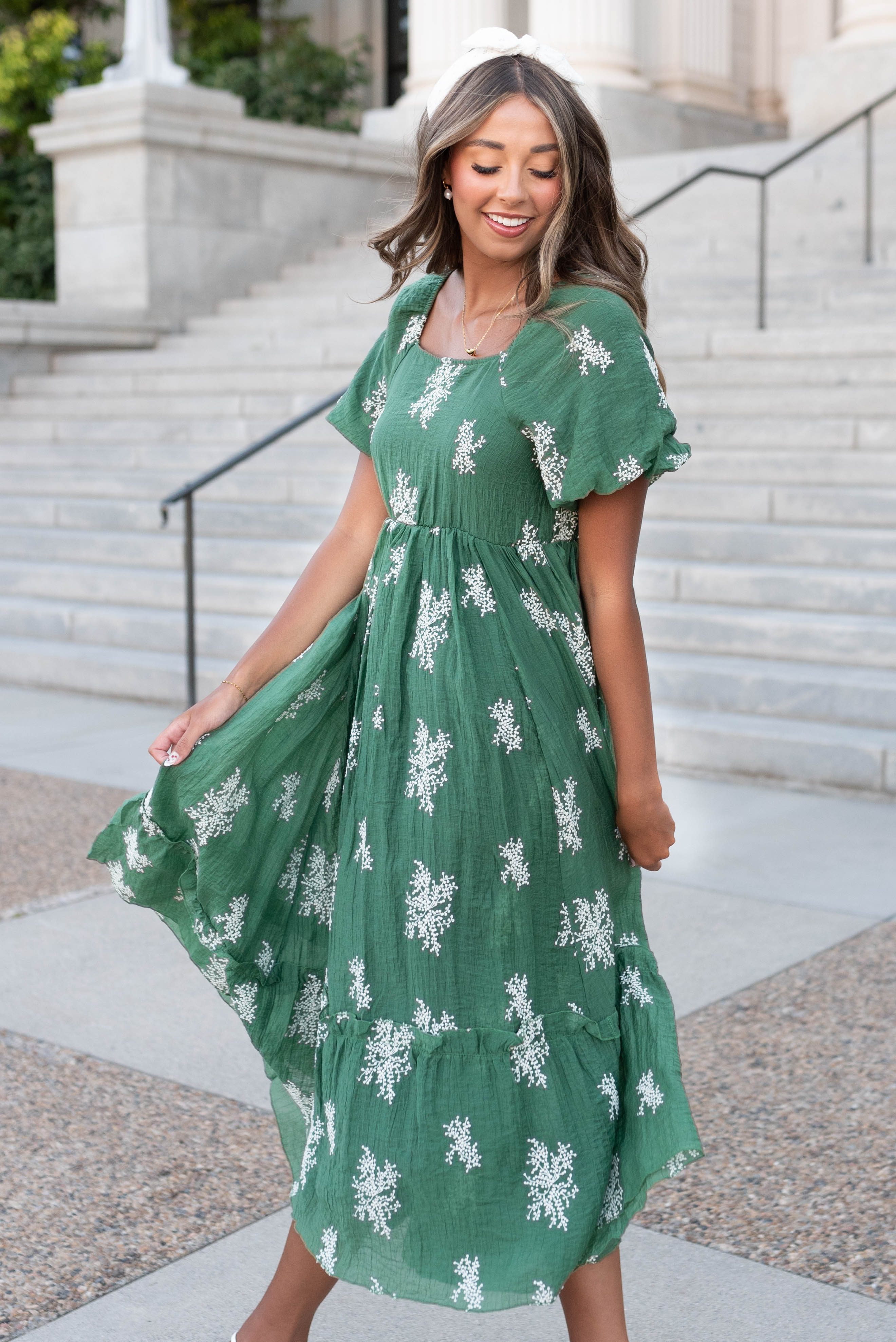 Jacie Emerald Green Embroidered Dress