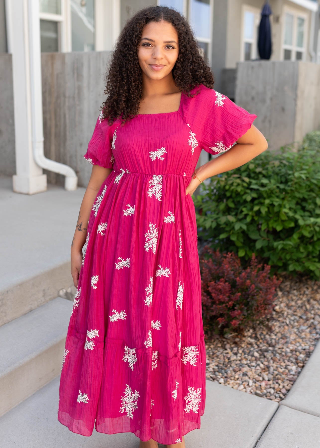 Jacie Fuchsia Embroidered Dress