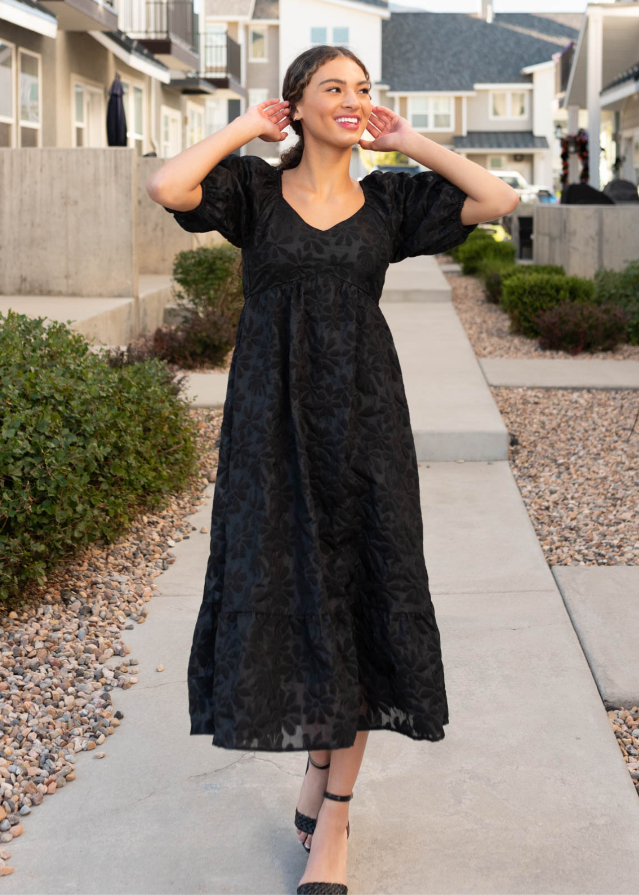 Jackie Black Tiered Floral Dress