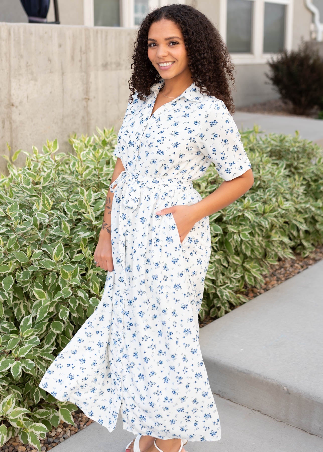 Jackie White Floral Button Down Dress