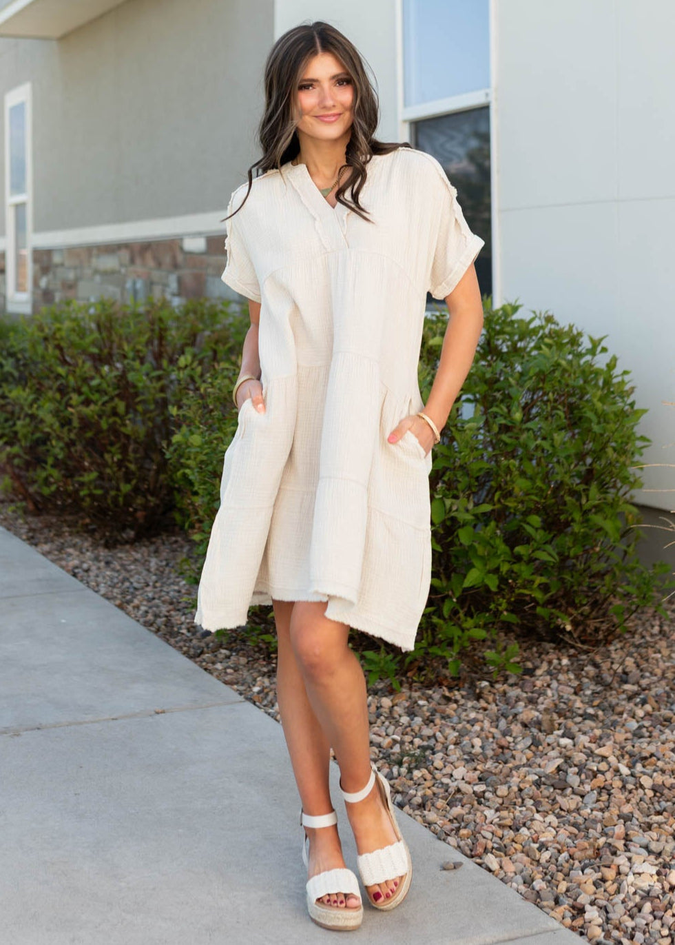 Jacqueline Beige Tiered Dress