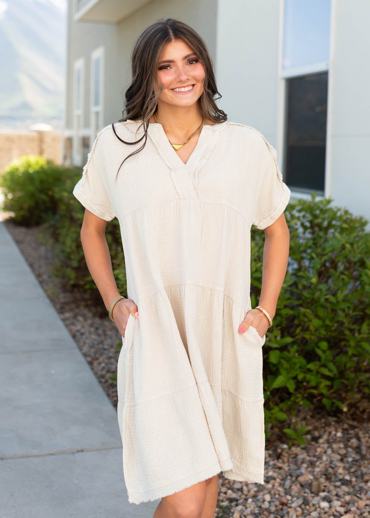 Jacqueline Beige Tiered Dress