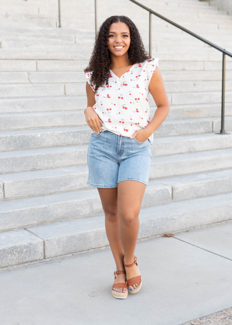 Jaelyn White Cherry Shirt