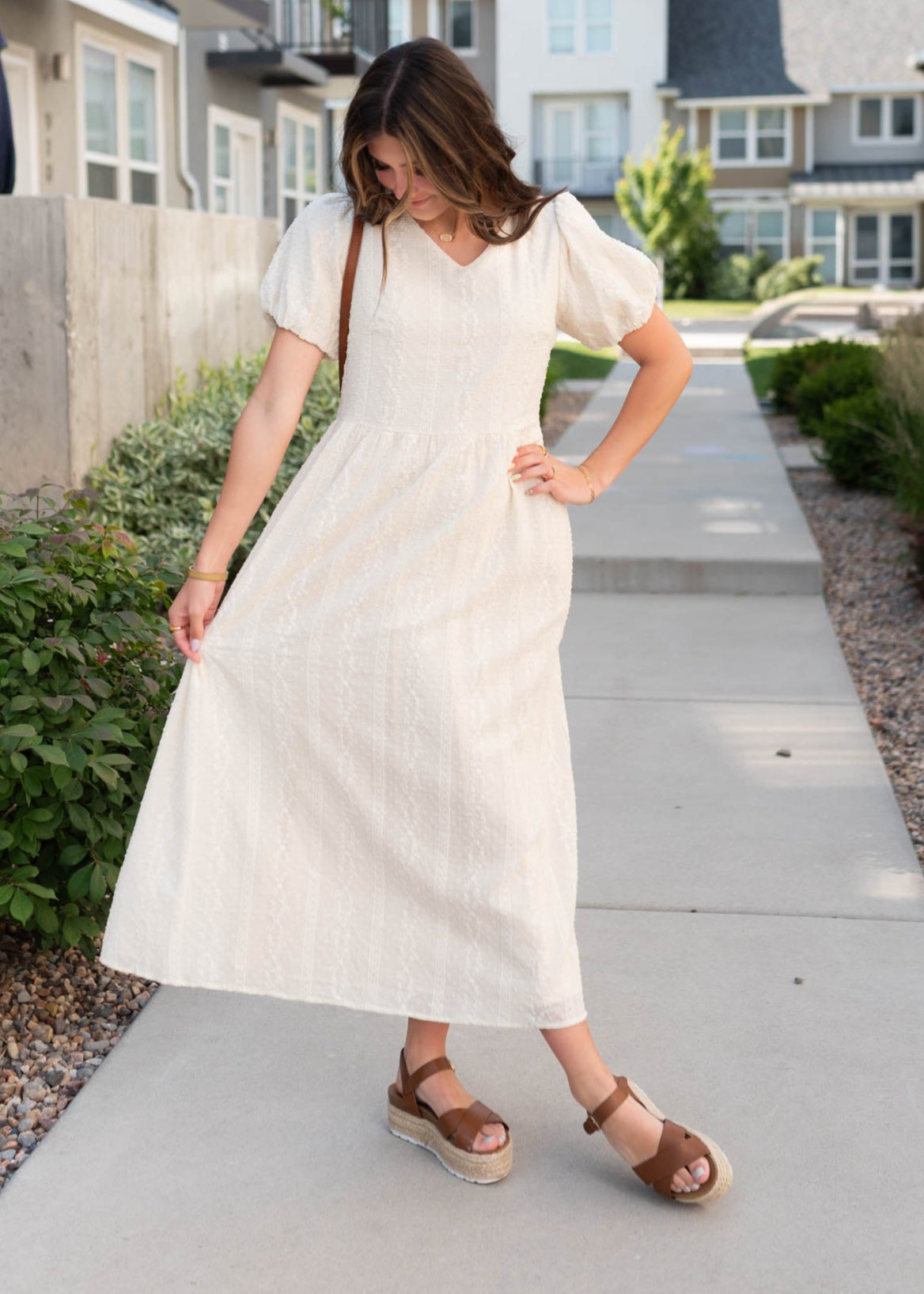 Jana Cream Embroidered Dress