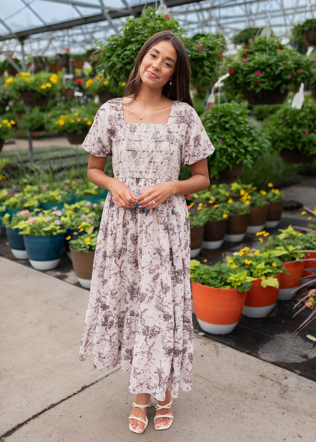 Janae Cream Floral Smocked Dress