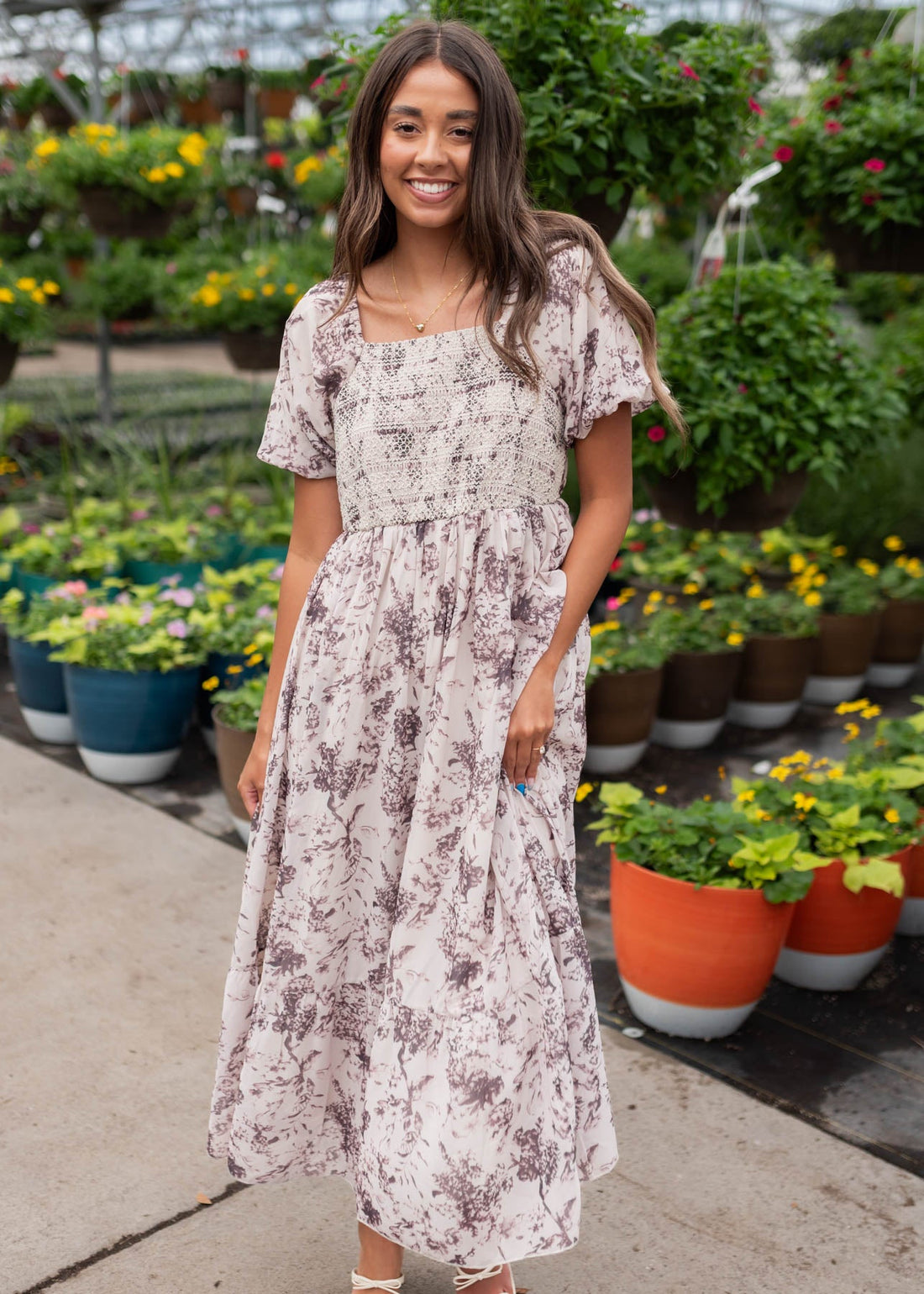 Janae Cream Floral Smocked Dress