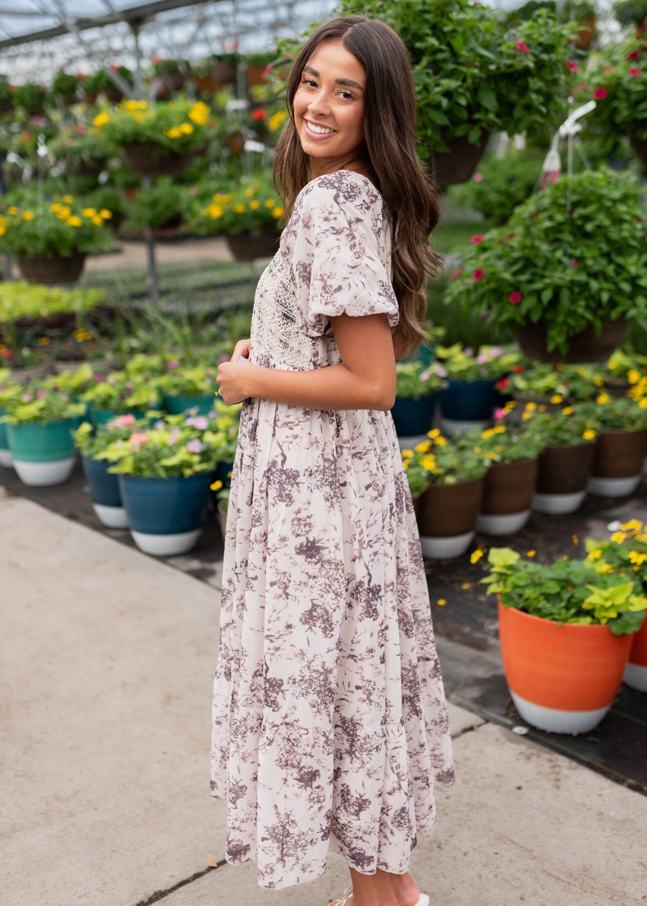 Janae Cream Floral Smocked Dress