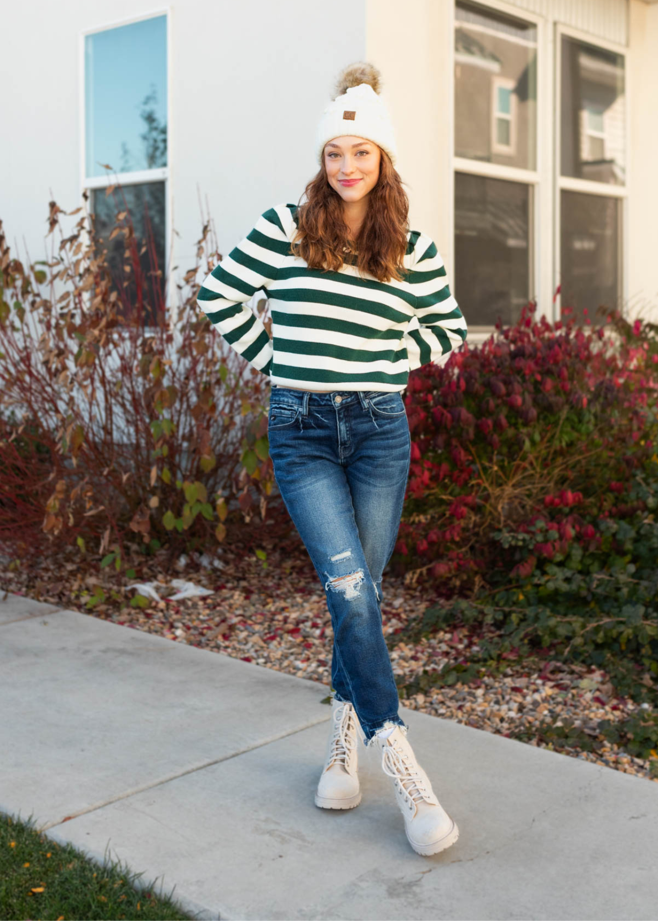 Janella Hunter Green Striped Sweater