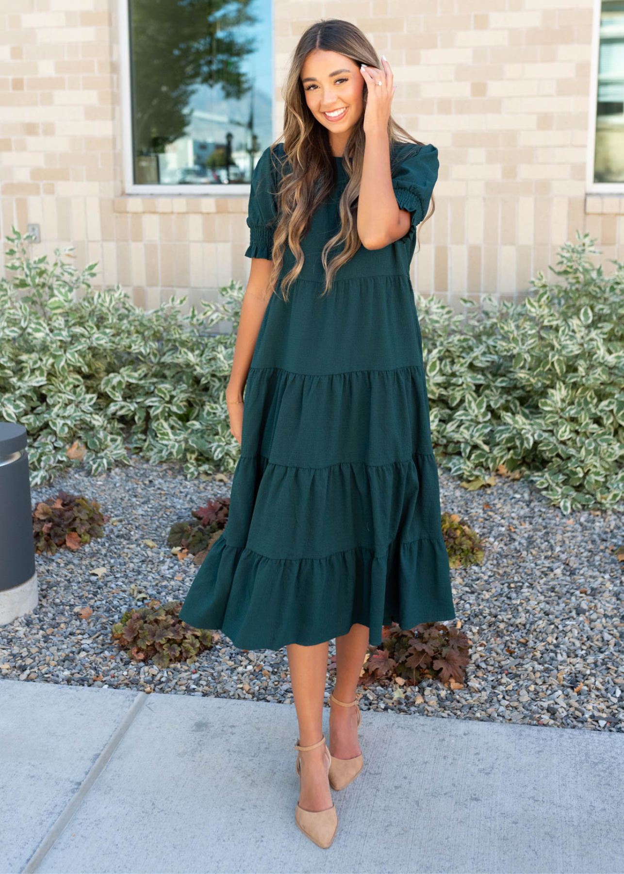 Janessa Tiered Dark Green Dress