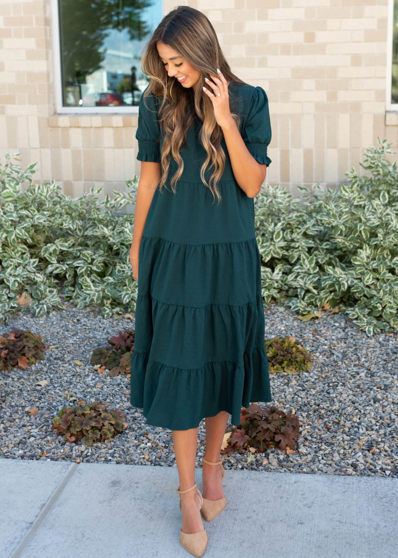 Janessa Tiered Dark Green Dress