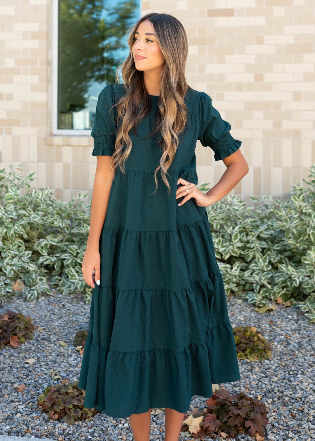 Janessa Tiered Dark Green Dress