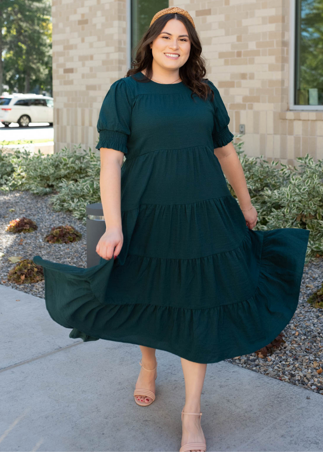 Janessa Tiered Dark Green Dress
