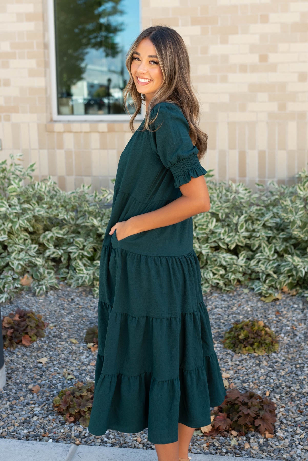 Janessa Tiered Dark Green Dress