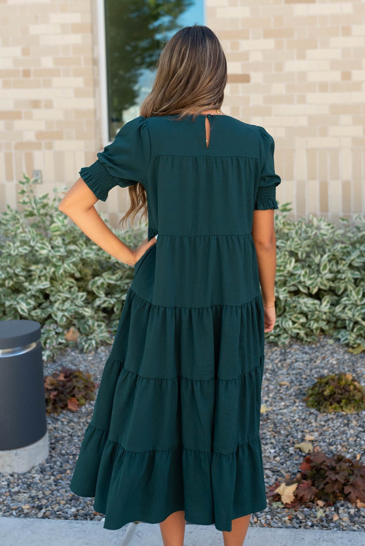 Janessa Tiered Dark Green Dress
