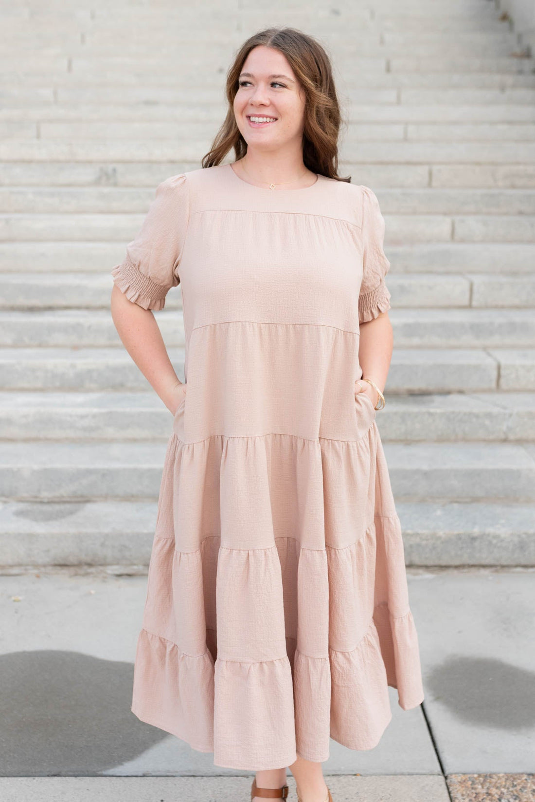Janessa Tiered Dusty Blush Dress