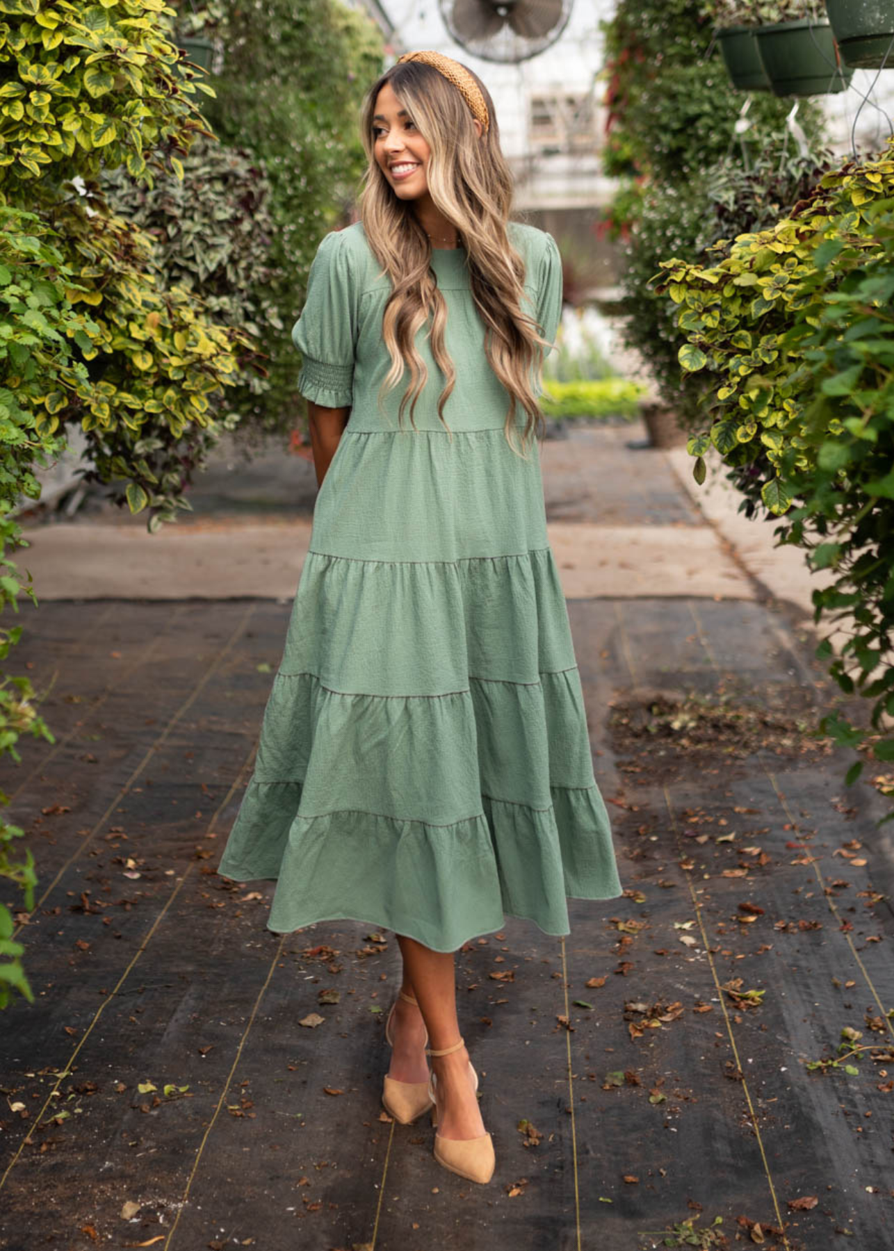 Janessa Tiered Green Dress