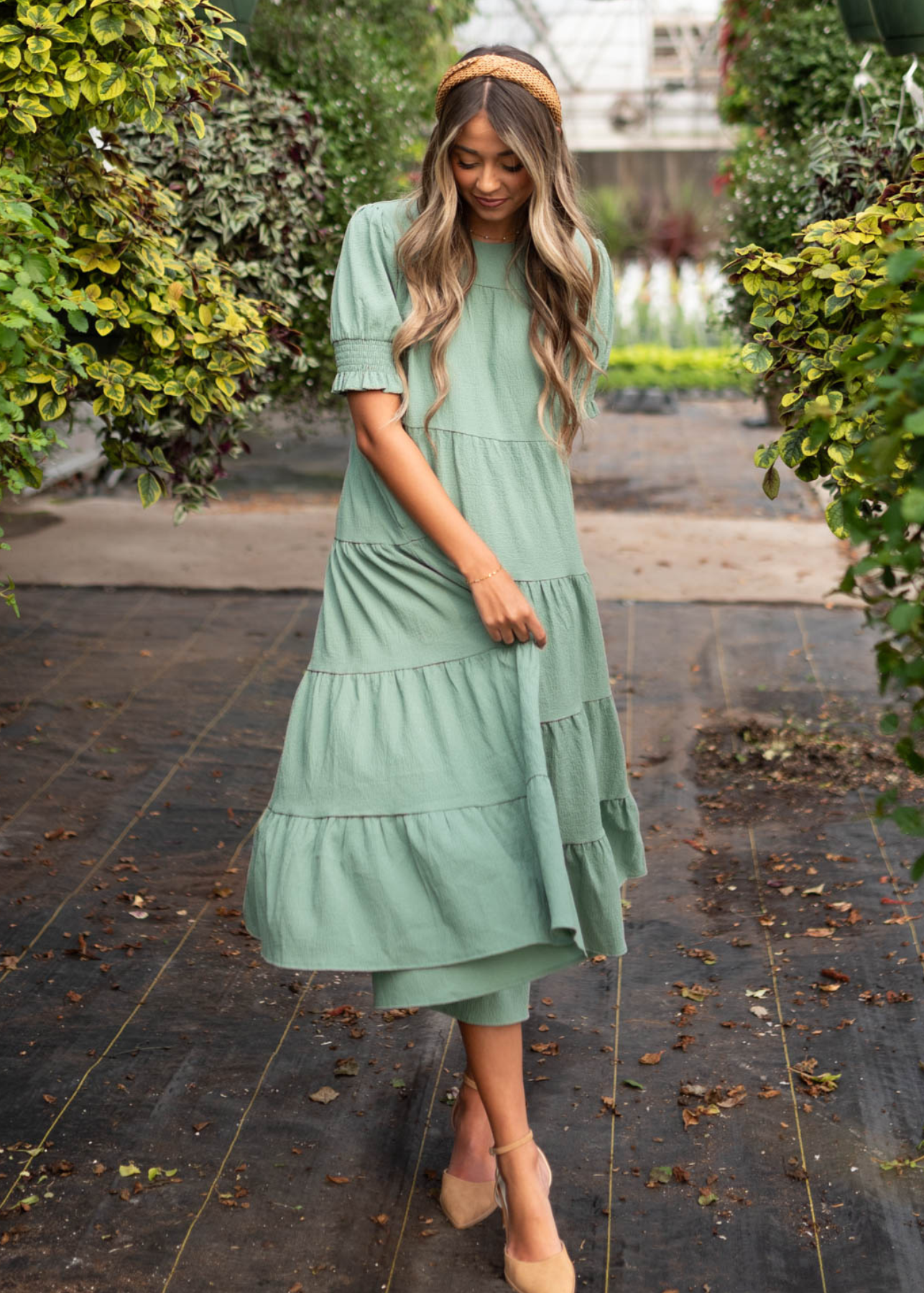 Janessa Tiered Green Dress