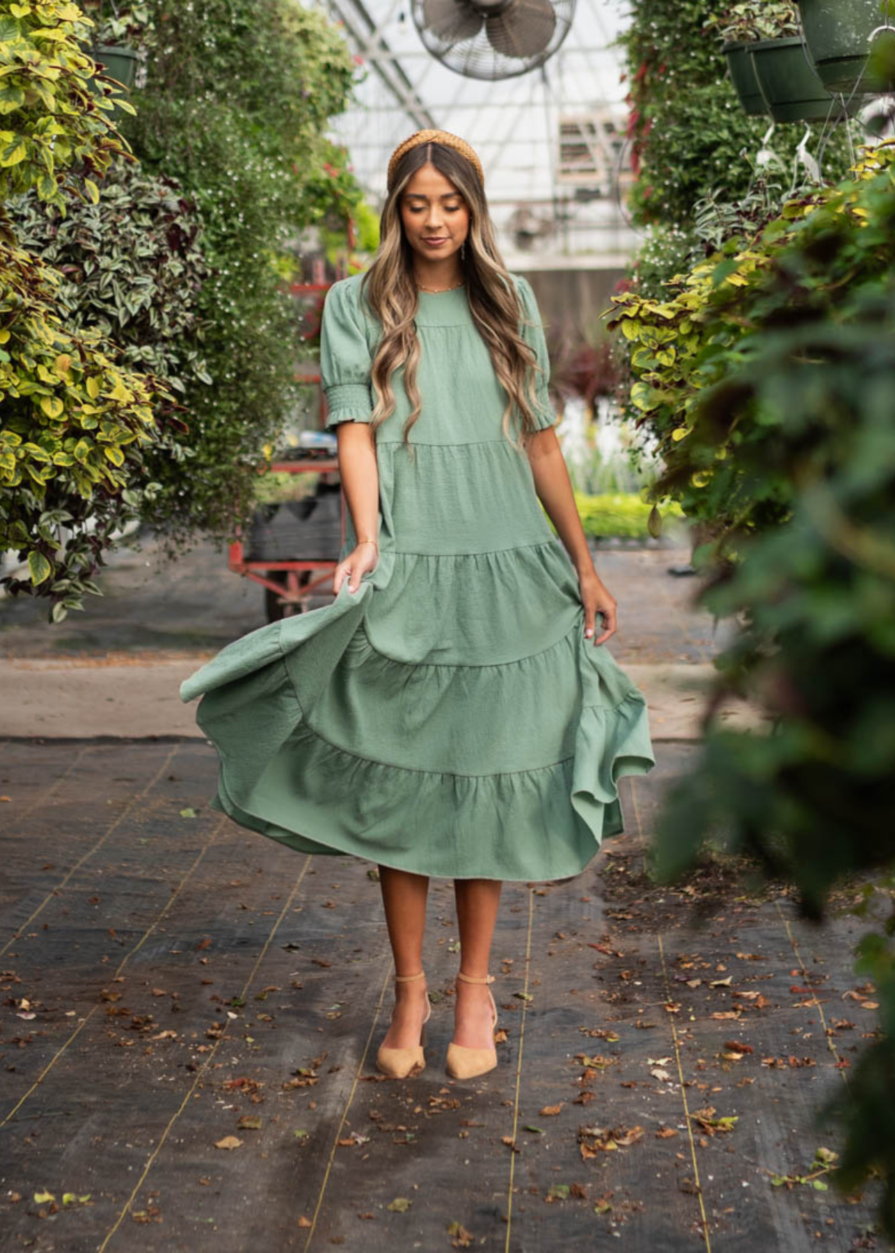 Janessa Tiered Green Dress