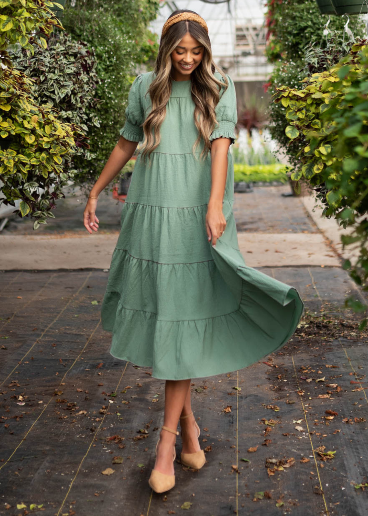 Janessa Tiered Green Dress