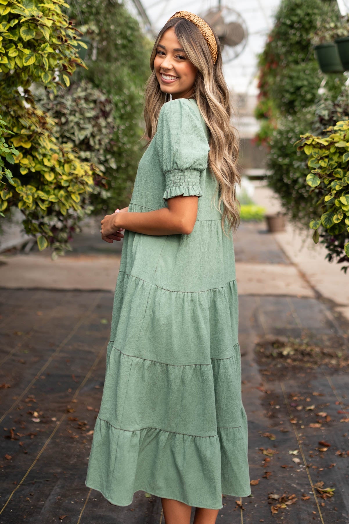 Janessa Tiered Green Dress