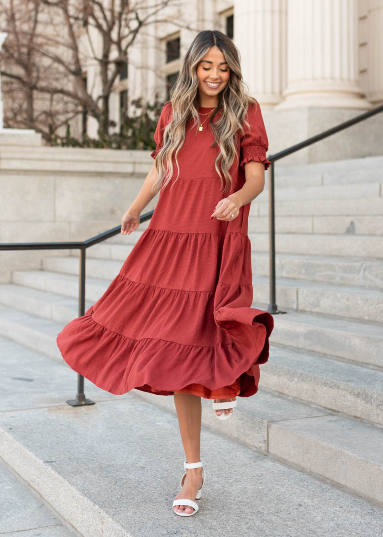 Janessa Tiered Rust Dress