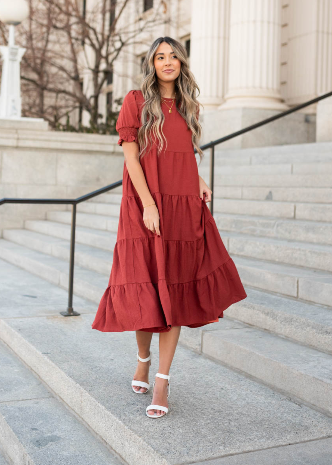 Janessa Tiered Rust Dress
