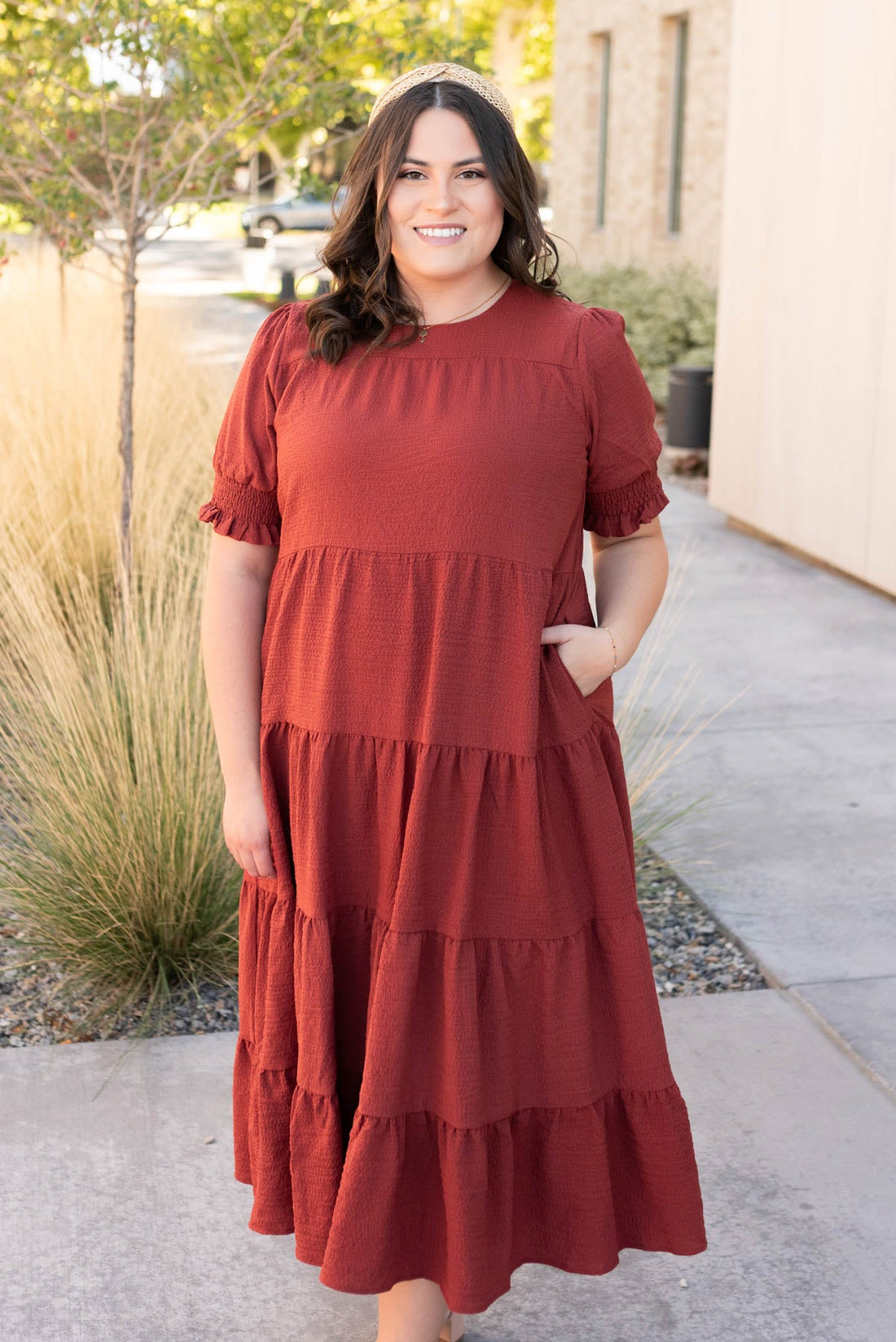 Janessa Tiered Rust Dress