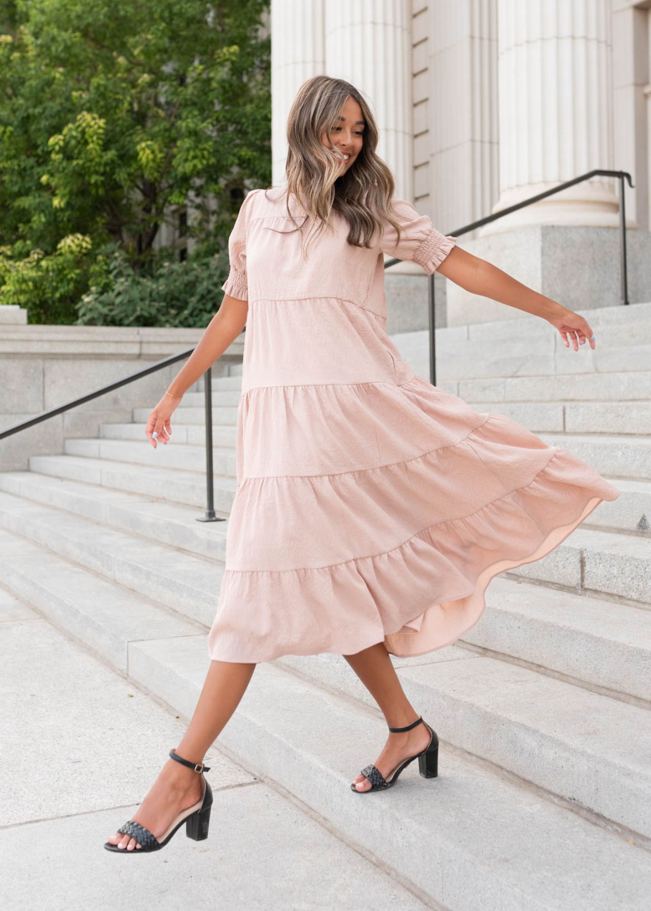 Janessa Tiered Dusty Blush Dress