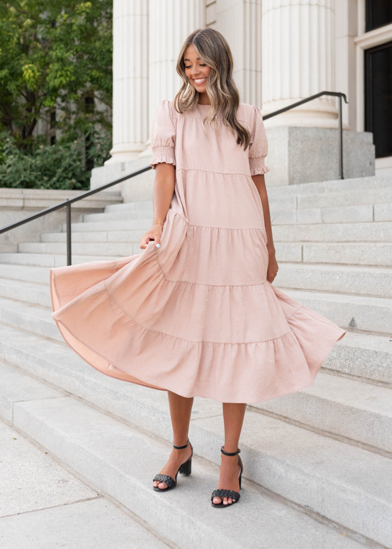 Janessa Tiered Dusty Blush Dress