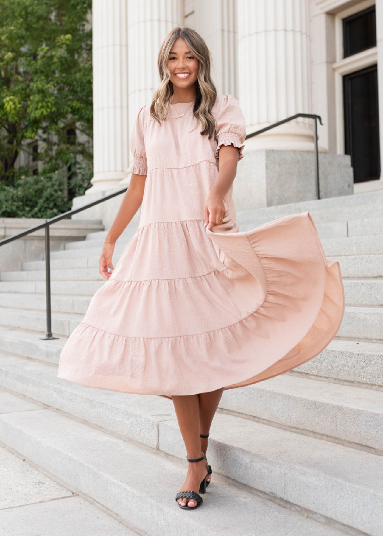 Janessa Tiered Dusty Blush Dress